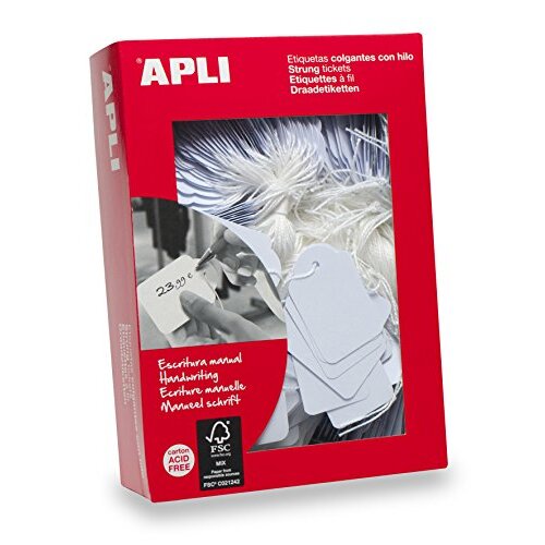 Apli 391 - Caja 500 etiquetas colgantes con hilo, escritura manual, libres ácido, papel FSC, 28×43 mm Apli 391 - Caja 500 etiquetas colgantes con hilo, escritura manual, libres ácido, papel FSC, 28×43 mm