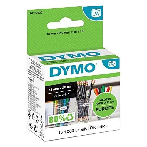 Dymo LabelWriter - Etiquetas pequeñas 13 × 25 mm, rollo 1000 u., blancas, dorso fácil de quitar Dymo LabelWriter - Etiquetas pequeñas 13 × 25 mm, rollo 1000 u., blancas, dorso fácil de quitar
