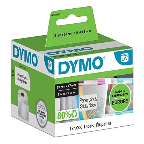 Dymo LabelWriter - Rollo 1000 etiquetas de 57×32 mm, blancas, autoadhesivas, multiusos Dymo LabelWriter - Rollo 1000 etiquetas de 57×32 mm, blancas, autoadhesivas, multiusos