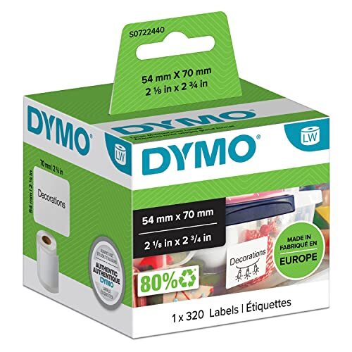 Dymo LabelWriter - Etiquetas multiusos, rollo 320 unidades, 54×70 mm, blancas, autoadhesivas Dymo LabelWriter - Etiquetas multiusos, rollo 320 unidades, 54×70 mm, blancas, autoadhesivas