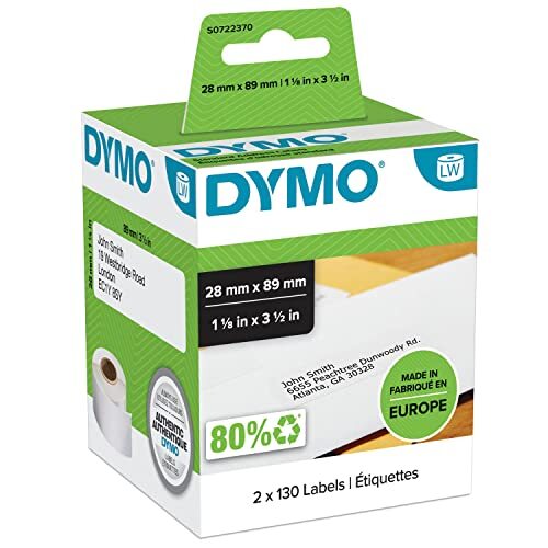 Dymo LabelWriter - 2 rollos etiquetas 89 × 28 mm, autoadhesivas, 260 unidades Dymo LabelWriter - 2 rollos etiquetas 89 × 28 mm, autoadhesivas, 260 unidades