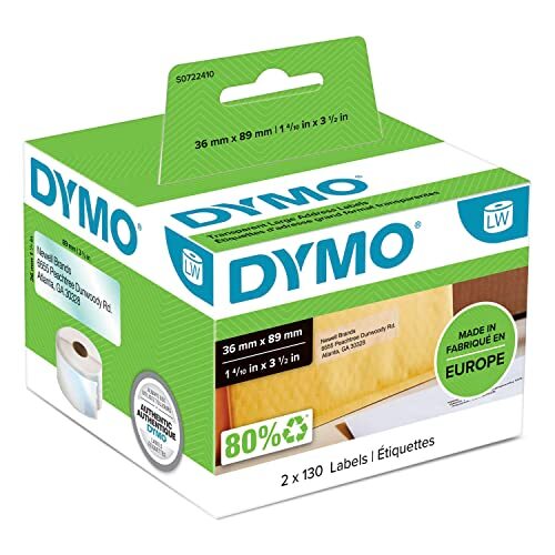Dymo LabelWriter - Etiquetas de dirección originales LW, 89×36 mm, 2 rollos, negro sobre transparente Dymo LabelWriter - Etiquetas de dirección originales LW, 89×36 mm, 2 rollos, negro sobre transparente