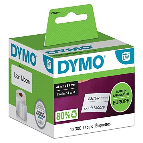 Dymo LabelWriter - Rollo 300 etiquetas identificativas de 41 × 89 mm, reverso fácil de retirar Dymo LabelWriter - Rollo 300 etiquetas identificativas de 41 × 89 mm, reverso fácil de retirar
