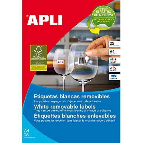 Apli 10199 - Caja 25 hojas A4 de etiquetas imprimibles para precios (adhesivo removible), 35.6 × 16.9 mm Apli 10199 - Caja 25 hojas A4 de etiquetas imprimibles para precios (adhesivo removible), 35.6 × 16.9 mm