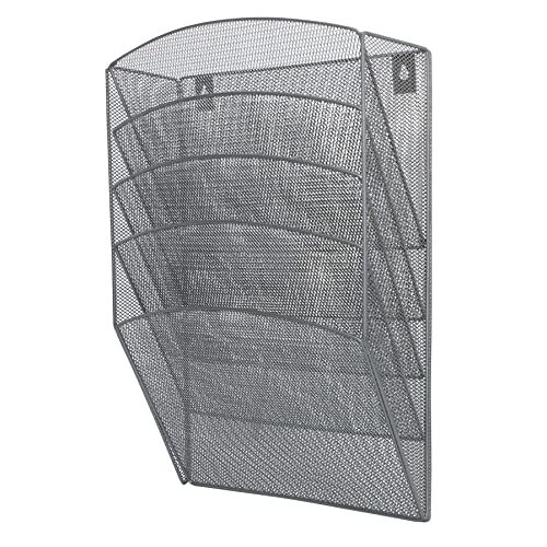 Q-Connect - Expositor mural con cinco divisiones A4, plateado, malla de metal, 93×315×44 mm Q-Connect - Expositor mural con cinco divisiones A4, plateado, malla de metal, 93×315×44 mm