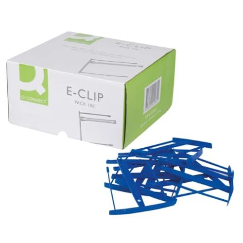 Q-Connect E-Clip - Caja 100 fástener de plástico con varillas y cierre, color azul Q-Connect E-Clip - Caja 100 fástener de plástico con varillas y cierre, color azul
