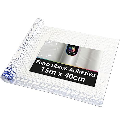 Rollo de plástico adhesivo transparente para forrar libros de texto, 40 cm × 15 m, 60 micras - OfficeTree Rollo de plástico adhesivo transparente para forrar libros de texto, 40 cm × 15 m, 60 micras - OfficeTree