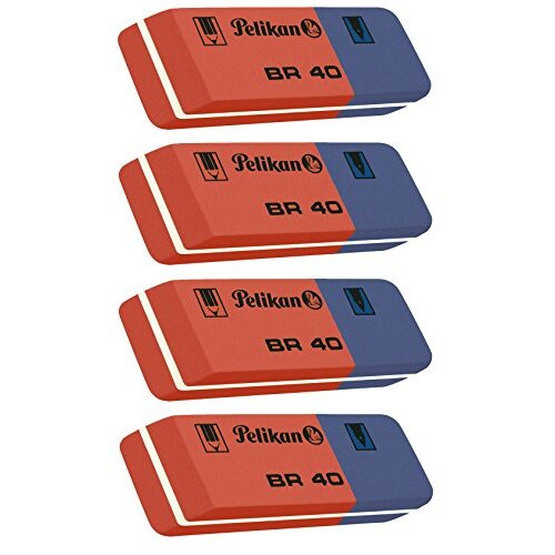 Set 4 gomas de borrar Pelikan BR 40 "Blue & Red" para papel y tinta