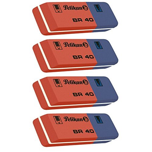 Set 4 gomas de borrar Pelikan BR 40 "Blue & Red" para papel y tinta Set 4 gomas de borrar Pelikan BR 40 "Blue & Red" para papel y tinta