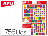 Gomets Apli 12971, multicolor cuadrados, 756u