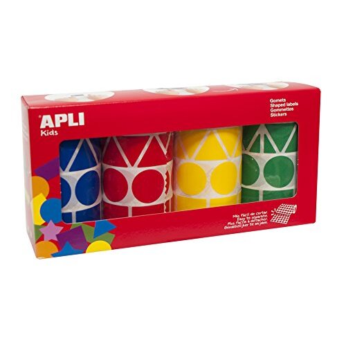 Apli 10753 - 4 rollos con etiquetas de figuras geométricas en colores surtidos (5428 unidades) Apli 10753 - 4 rollos con etiquetas de figuras geométricas en colores surtidos (5428 unidades)