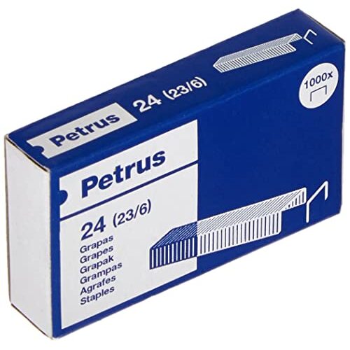 Grapas Petrus cobreadas 23/6, caja de 1000 grapas, largo 6 mm, modelo 24, referencia 55718 Grapas Petrus cobreadas 23/6, caja de 1000 grapas, largo 6 mm, modelo 24, referencia 55718