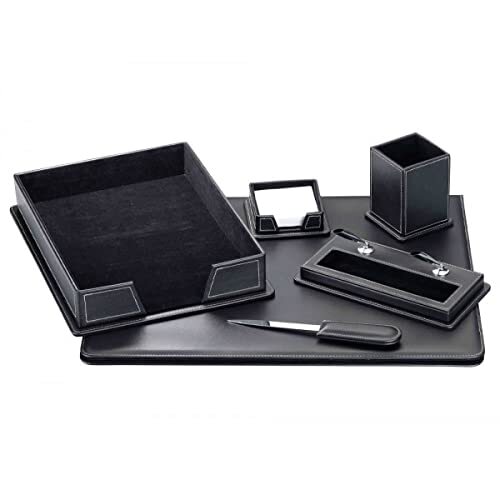 Juego de escribanía de 6 piezas en color negro, material símil-piel Juego de escribanía de 6 piezas en color negro, material símil-piel