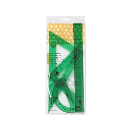 Set 4 piezas de reglas escolares, graduadas en milímetros, plástico verde traslúcido - Liderpapel Set 4 piezas de reglas escolares, graduadas en milímetros, plástico verde traslúcido - Liderpapel