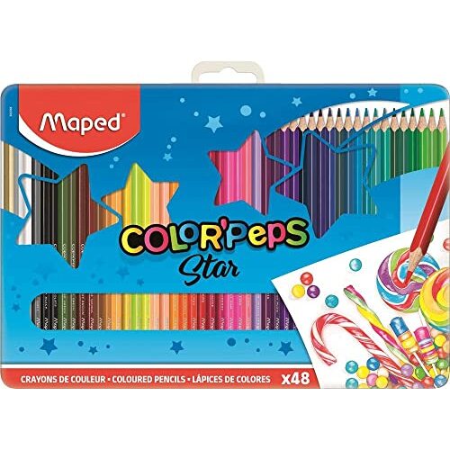 Maped Color 'Peps Star - Caja metálica con 48 lápices de colores Maped Color 'Peps Star - Caja metálica con 48 lápices de colores