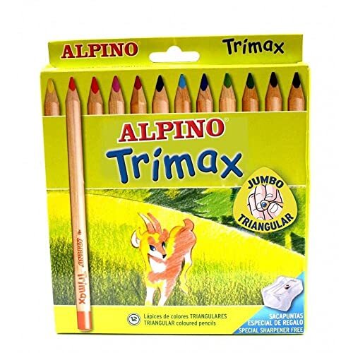 Alpino Trimax Jumbo - Caja 12 lápices de colores triangulares, sacapuntas de regalo Alpino Trimax Jumbo - Caja 12 lápices de colores triangulares, sacapuntas de regalo