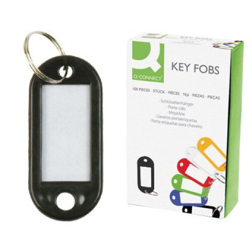 Paquete 100 llaveros de colores para llaves con portatiquetas - Q-Connect Paquete 100 llaveros de colores para llaves con portatiquetas - Q-Connect