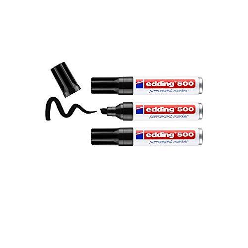 Edding 500 - Pack 3 rotuladores permanentes de punta biselada (2-7 mm), color negro Edding 500 - Pack 3 rotuladores permanentes de punta biselada (2-7 mm), color negro