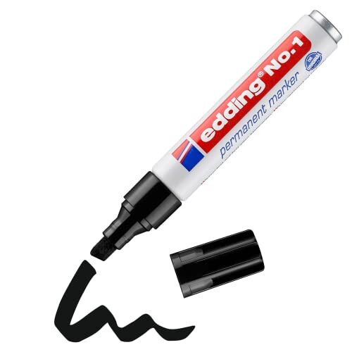 Edding No. 1 - Marcador permanente negro, punta biselada 1-5 mm, tinta resistente al desgaste Edding No. 1 - Marcador permanente negro, punta biselada 1-5 mm, tinta resistente al desgaste