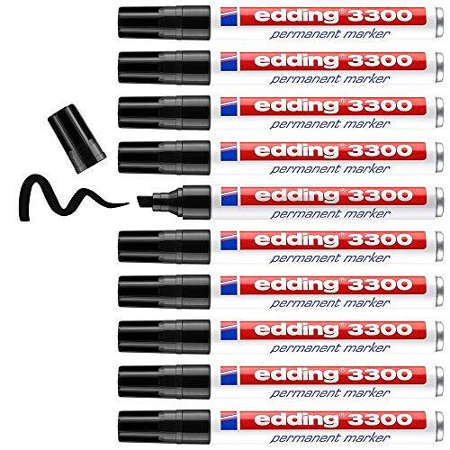 Edding 3300 - Caja 10 rotuladores de tinta permanente, color negro, punta biselada Edding 3300 - Caja 10 rotuladores de tinta permanente, color negro, punta biselada