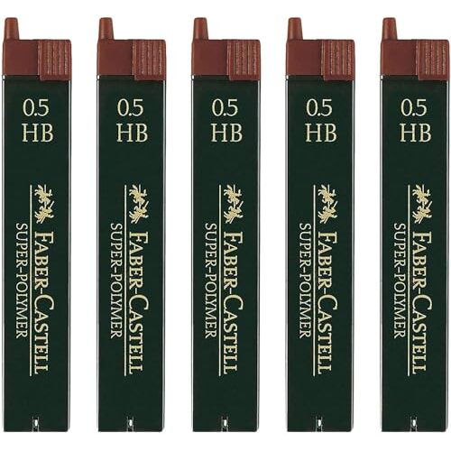Lote 5 tubos 12 minas Faber-Castell Super Polymer, 0.5 mm, HB Lote 5 tubos 12 minas Faber-Castell Super Polymer, 0.5 mm, HB