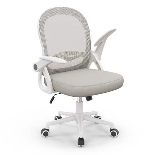 Naspaluro - Silla de escritorio básica, silla giratoria ergonómica con reposabrazos abatibles 90º y respaldo de malla transpirable