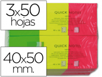 Lote 3 tacos notas adhesivas neon, 40x50 mm, 50 notas cada color