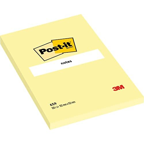 Post-It 659 - Paquete 6 tacos de notas adhesivas de 101×152 mm, amarillo canario Post-It 659 - Paquete 6 tacos de notas adhesivas de 101×152 mm, amarillo canario