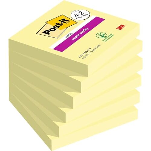 Pack 4+2 blocs de notas superadhesivas amarillas, 76×76 mm, 90 h/bloc - Post-it