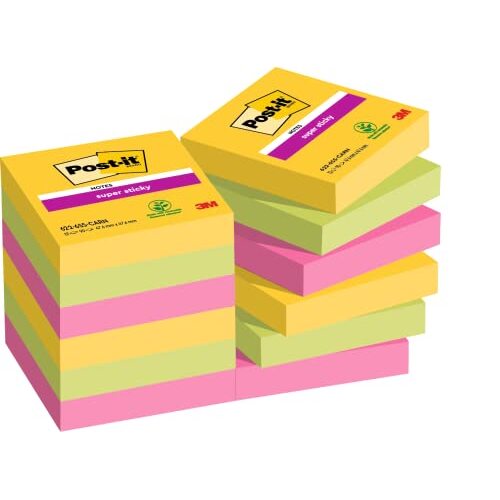 Lote 12 tacos notas Post-It superadhesivas cuadradas (47.6 mm), 90 n./bloc Lote 12 tacos notas Post-It superadhesivas cuadradas (47.6 mm), 90 n./bloc