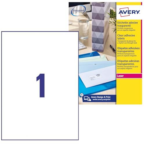 Etiquetas Avery para direcciones, transparentes 210x297 mm Etiquetas Avery para direcciones, transparentes 210x297 mm