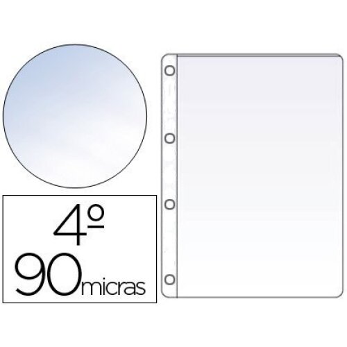 Caja 100 fundas cuartilla de cuatro taladros PVC 90µ Saro Caja 100 fundas cuartilla de cuatro taladros PVC 90µ Saro