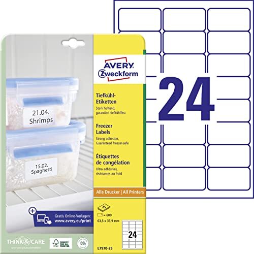 Etiquetas Avery congelador 63,5x33,9 mm Etiquetas Avery congelador 63,5x33,9 mm