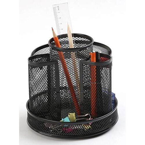 Organizador giratorio circular de sobremesa, malla negra metal, ø 165 × 160 mm Organizador giratorio circular de sobremesa, malla negra metal, ø 165 × 160 mm