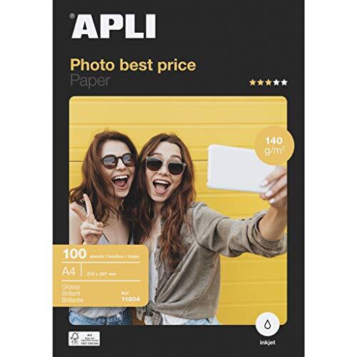 Apli Photo Best Price - Papel brillante para impresora ink-jet, 140 g/m², 100 hojas A4 Apli Photo Best Price - Papel brillante para impresora ink-jet, 140 g/m², 100 hojas A4