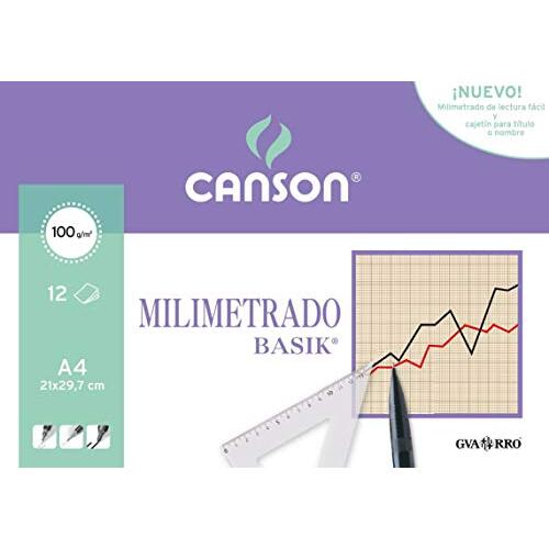 Canson - Minipack 12 hojas de papel milimetrado A4 (210×297 mm), alta blancura, impresión uniforme Canson - Minipack 12 hojas de papel milimetrado A4 (210×297 mm), alta blancura, impresión uniforme