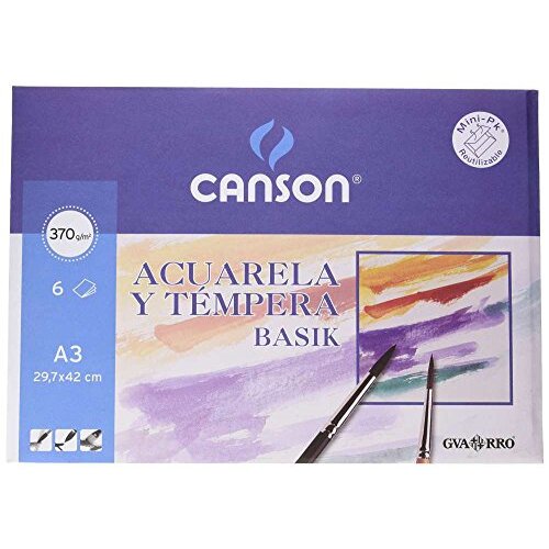 Canson Basik acuarela y témpera - Bloc dibujo A3, 6 hojas de 370 g/m²