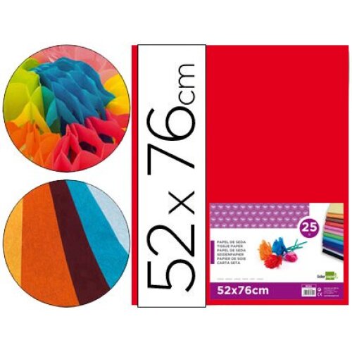 Paquete 25 hojas de papel seda rojo de 52×76 cm y 18 g/m² Paquete 25 hojas de papel seda rojo de 52×76 cm y 18 g/m²