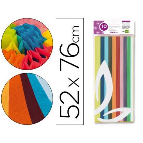 Bolsa 10 hojas papel seda de 18 g/m² y 52 × 76 cm en colores surtidos - Liderpapel Bolsa 10 hojas papel seda de 18 g/m² y 52 × 76 cm en colores surtidos - Liderpapel