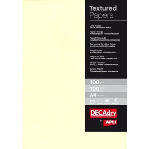 Apli 12369 - Paquete papel verjurado crema, A4, 100 g/m², 100 hojas Apli 12369 - Paquete papel verjurado crema, A4, 100 g/m², 100 hojas