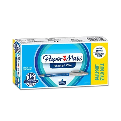 Caja 12 bolígrafos PaperMate Flexgrip Elite, punta media (1.4 mm), retráctil, tinta azul Caja 12 bolígrafos PaperMate Flexgrip Elite, punta media (1.4 mm), retráctil, tinta azul