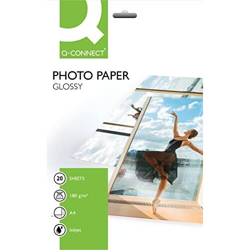 Q-Connect Photo Paper Glossy - Papel fotográfico para impresión digital con tinta, A4, 180 g/m², 20 h. Q-Connect Photo Paper Glossy - Papel fotográfico para impresión digital con tinta, A4, 180 g/m², 20 h.