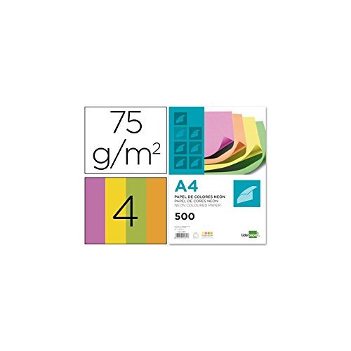 Paquete 500 h. papel de color neón A4 de 75 g/m² - Liderpapel Paquete 500 h. papel de color neón A4 de 75 g/m² - Liderpapel