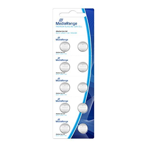 MediaRange - Pack 10 pilas LR44, 1.5 V, 145 mAh, litio (alcalina), un solo uso MediaRange - Pack 10 pilas LR44, 1.5 V, 145 mAh, litio (alcalina), un solo uso