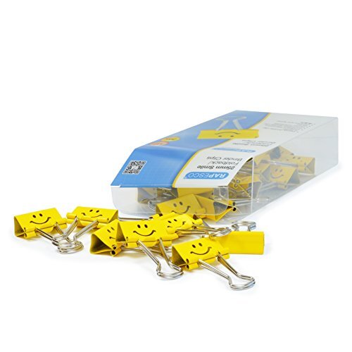 Rapesco - Pack 35 pinzas con brazos plegables, color amarillo con sonrisa, 25 mm Rapesco - Pack 35 pinzas con brazos plegables, color amarillo con sonrisa, 25 mm