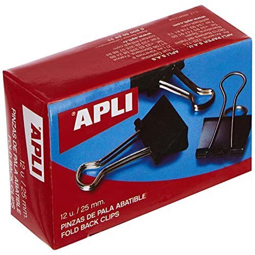 Apli - Caja 12 pinzas de pala abatibles con brazos reversibles, 25 mm Apli - Caja 12 pinzas de pala abatibles con brazos reversibles, 25 mm
