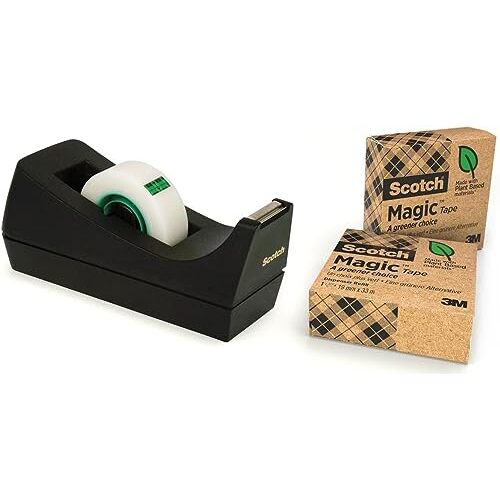 Dispensador de celo Scotch negro + 3 cintas invisible con adhesivo de base vegetal - Scotch Magic Dispensador de celo Scotch negro + 3 cintas invisible con adhesivo de base vegetal - Scotch Magic