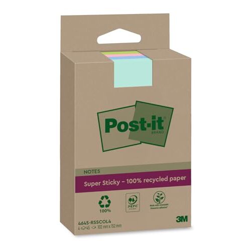 Pack 4 blocs 45 notas rayadas Post-it Super Sticky recicladas en formato XXL (102×152 mm) Pack 4 blocs 45 notas rayadas Post-it Super Sticky recicladas en formato XXL (102×152 mm)