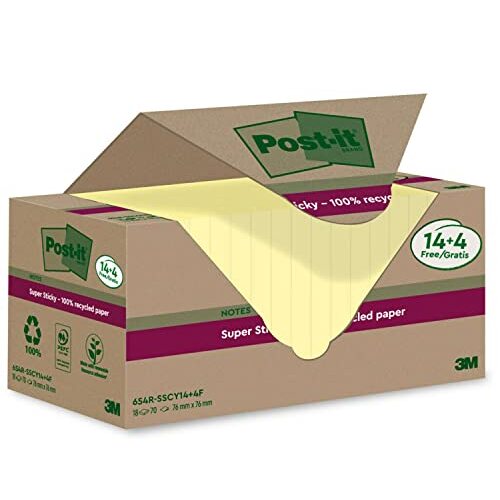 Post-It - Caja de 14 tacos de notas recicladas amarillas extradhesivas de 76×76 mm Post-It - Caja de 14 tacos de notas recicladas amarillas extradhesivas de 76×76 mm