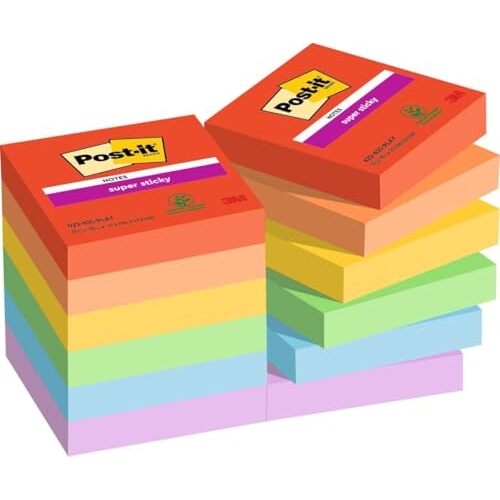 Pack 12 blocs de 90 notas cuadradas (47.6 mm) en colores surtidos - Post-it Super Sticky Playful Color Pack 12 blocs de 90 notas cuadradas (47.6 mm) en colores surtidos - Post-it Super Sticky Playful Color
